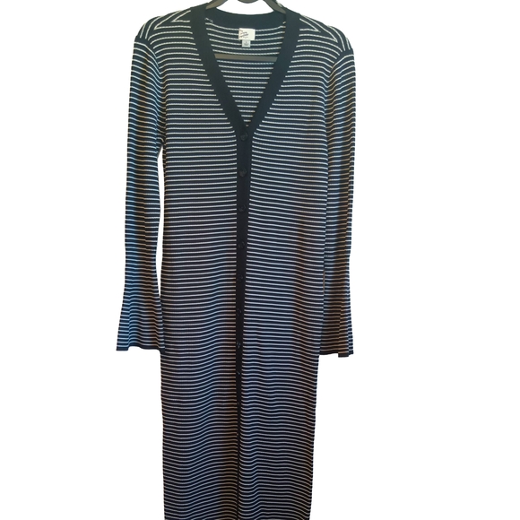 Dresses & Skirts - Black and White Striped Cardigan Dress with Long Bell Sleeves